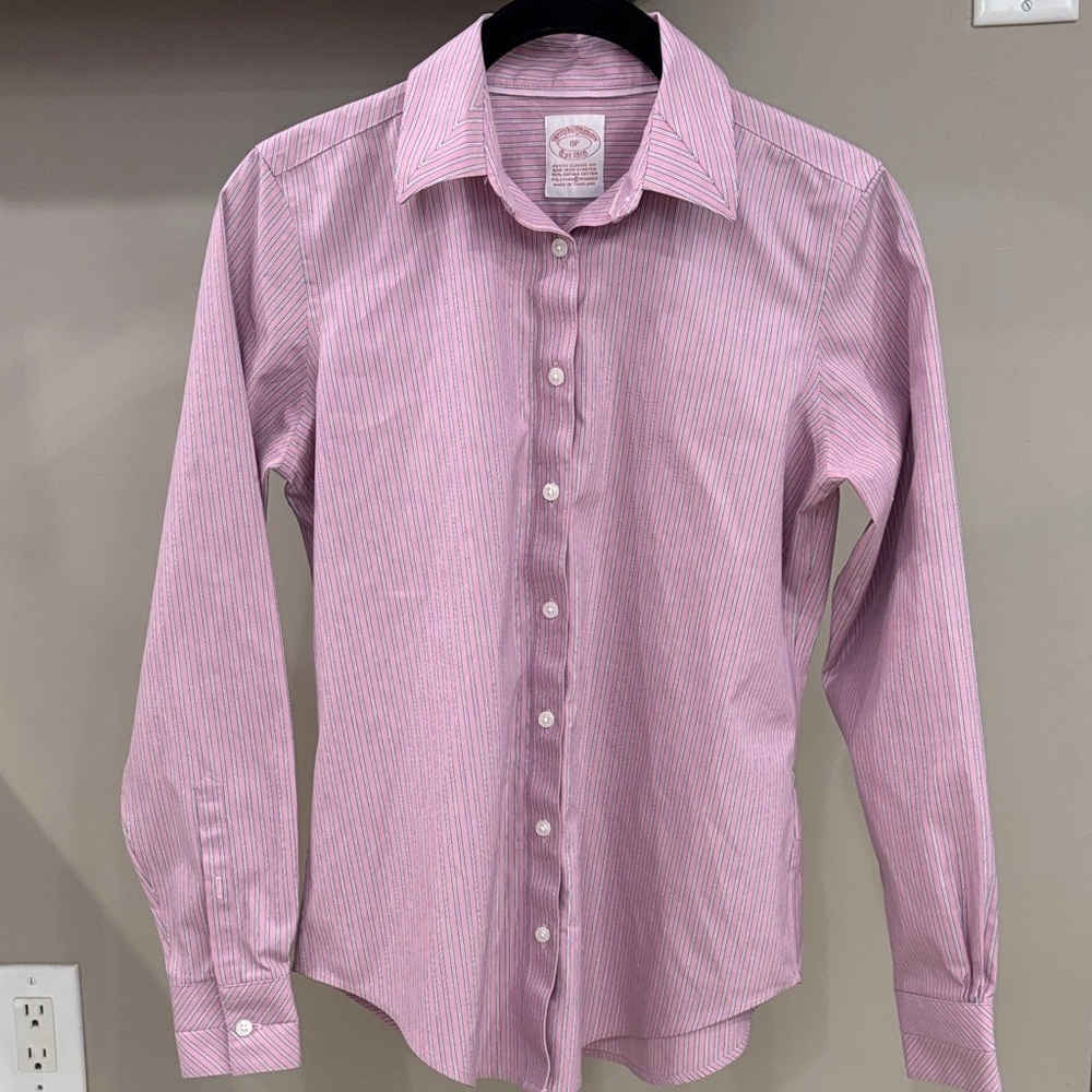 Brooks Brothers 1818 Pink Striped Button Down Shirt Petite XS Stretch Cotton